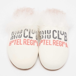 Miu Miu White Canvas And Fur Mule Flats Size 39