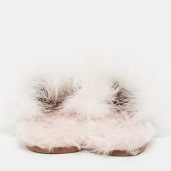 Miu Miu White Canvas And Fur Mule Flats Size 39