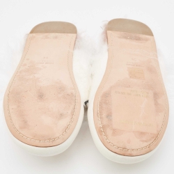 Miu Miu White Canvas And Fur Mule Flats Size 39