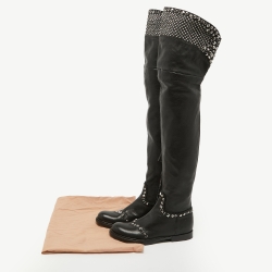 Miu Miu Black Leather Stud Embellished Over The Knee Boots Size 36