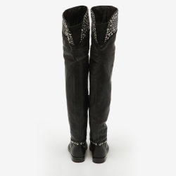 Miu Miu Black Leather Stud Embellished Over The Knee Boots Size 36