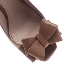 مملوكة مسبقًا Miu Miu Nude Patent Bow Peep Toe Platform Pumps Size 38.5