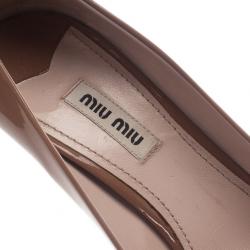 مملوكة مسبقًا Miu Miu Nude Patent Bow Peep Toe Platform Pumps Size 38.5