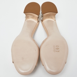 مملوكة مسبقًا Miu Miu Beige Patent Leather Crystal Embellishment Mule Sandals Size 40