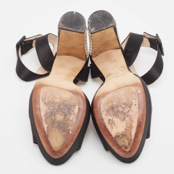 Miu Miu Black Satin Ankle Strap Crystal Heel Sandals Size 38