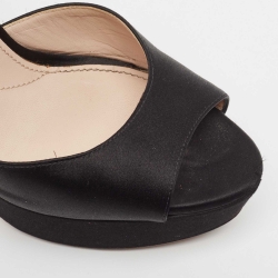 Miu Miu Black Satin Ankle Strap Crystal Heel Sandals Size 38