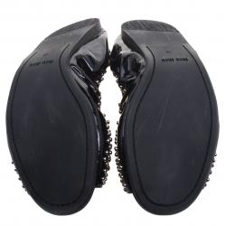Miu Miu Black Studded Patent Leather Crystal Embellished Peep Toe Ballet Flats Size 38