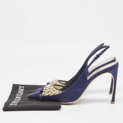 Pre Owned Miu Miu Navy Blue Satin and PVC Crystal Embellished Slingback Pumps Size 40