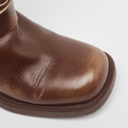 Pre Owned Miu Miu Brown Leather Buckle Knee Length Boots Size 36