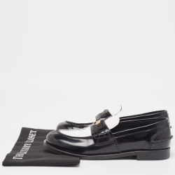 مملوكة مسبقًا Miu Miu Black/White Patent Leather Coin Penny Loafers Size 39