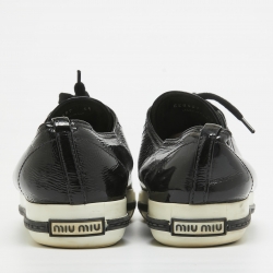Miu Miu Black Patent Leather Crystal Embellished Cap Toe Sneakers Size 41