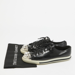 Miu Miu Black Patent Leather Crystal Embellished Cap Toe Sneakers Size 41
