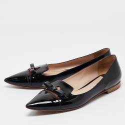Miu Miu Black Patent Bow Smoking Slipper Size 38  
