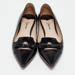 Miu Miu Black Patent Bow Smoking Slipper Size 38  