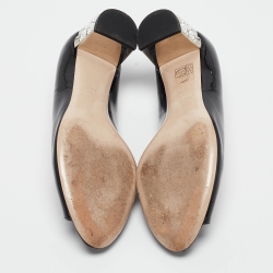 Pre Owned Miu Miu Black Patent Leather Crystals Heel Peep Toe Pumps Size 36