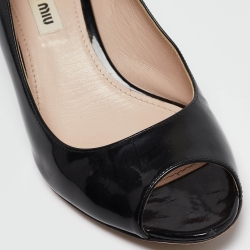 Pre Owned Miu Miu Black Patent Leather Crystals Heel Peep Toe Pumps Size 36