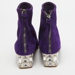 Miu Miu Purple Suede  Crystal Embellished Ankle Boots Size 37
