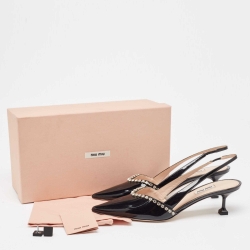 Pre Owned Miu Miu Black Patent Crystal Embellished Pumps Size 41