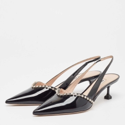 Pre Owned Miu Miu Black Patent Crystal Embellished Pumps Size 41