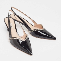Pre Owned Miu Miu Black Patent Crystal Embellished Pumps Size 41