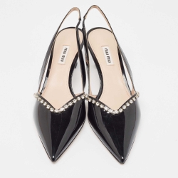 Pre Owned Miu Miu Black Patent Crystal Embellished Pumps Size 41