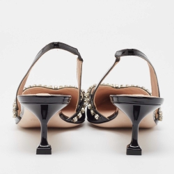 Pre Owned Miu Miu Black Patent Crystal Embellished Pumps Size 41