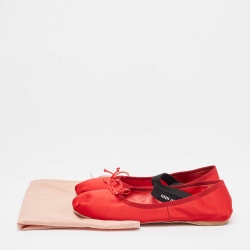Pre Owned Miu Miu Red Satin Ballet Flats Size 39.5