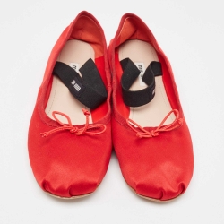 Pre Owned Miu Miu Red Satin Ballet Flats Size 39.5