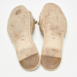 Miu Miu Metallic Gold Leather Bow Flat Slides Size 38.5  