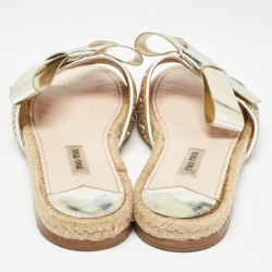 Miu Miu Metallic Gold Leather Bow Flat Slides Size 38.5  