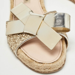 Miu Miu Metallic Gold Leather Bow Flat Slides Size 38.5  