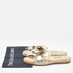Miu Miu Metallic Gold Leather Bow Flat Slides Size 38.5  