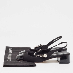 Pre Owned Miu Miu Black Canvas and Patent Leather Chain Detail Slingback Pumps Size 39