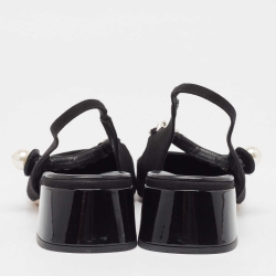 Pre Owned Miu Miu Black Canvas and Patent Leather Chain Detail Slingback Pumps Size 39