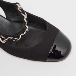 Pre Owned Miu Miu Black Canvas and Patent Leather Chain Detail Slingback Pumps Size 39