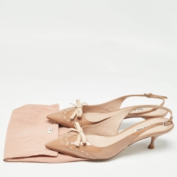 Miu Miu Beige Brogue Patent Leather Bow Slingback Pumps Size 40