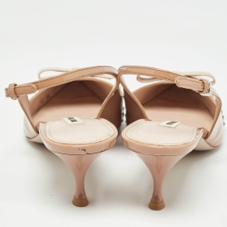 Miu Miu Beige Brogue Patent Leather Bow Slingback Pumps Size 40