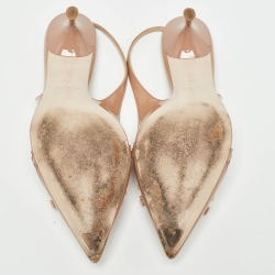 Miu Miu Beige Brogue Patent Leather Bow Slingback Pumps Size 40
