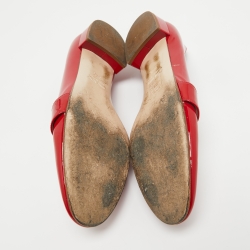 Pre Owned Miu Miu Red Patent Leather Crystal Embellished Logo Slip On Loafers Size 37.5