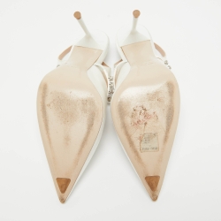 Pre Owned Miu Miu White Satin Crystal Embellished Slingback Pumps Size 38.5