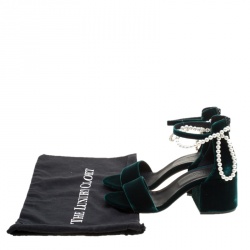 MM6 Maison Margiela Dark Green Velvet Faux Pearl Embellished Ankle Strap Sandals Size 38.5