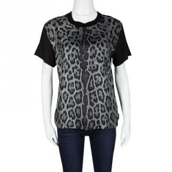 Pre Owned Moncler Black Contrast Animal Print Silk Panel T-Shirt XS