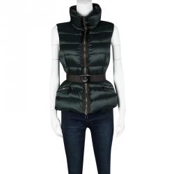 Pre Owned Moncler Dark Green Puffer Down Belted Tareg Gilet S