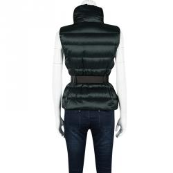 Pre Owned Moncler Dark Green Puffer Down Belted Tareg Gilet S