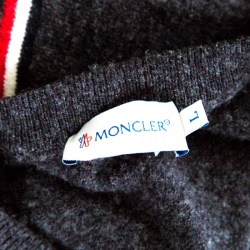 Moncler Grey Wool Stripe Detail Ribbed Trim V-Neck Sweater L