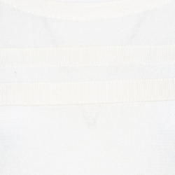 Pre Owned Moncler Off White Cotton Knit Floral Lace Hem Tie Detail Sweater S