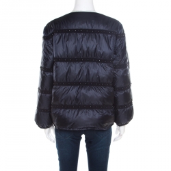 Pre Owned Moncler Navy Blue Bead Embellished Quilted Down Jacket S