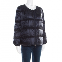 Pre Owned Moncler Navy Blue Bead Embellished Quilted Down Jacket S