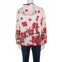 Pre Owned Moncler Cream Floral Printed Hooded Windbreaker Jacket M