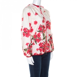 Pre Owned Moncler Cream Floral Printed Hooded Windbreaker Jacket M